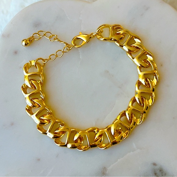 18k yellow gold plated 7” to 8.5” link chain bracelet - Picture 3 of 4